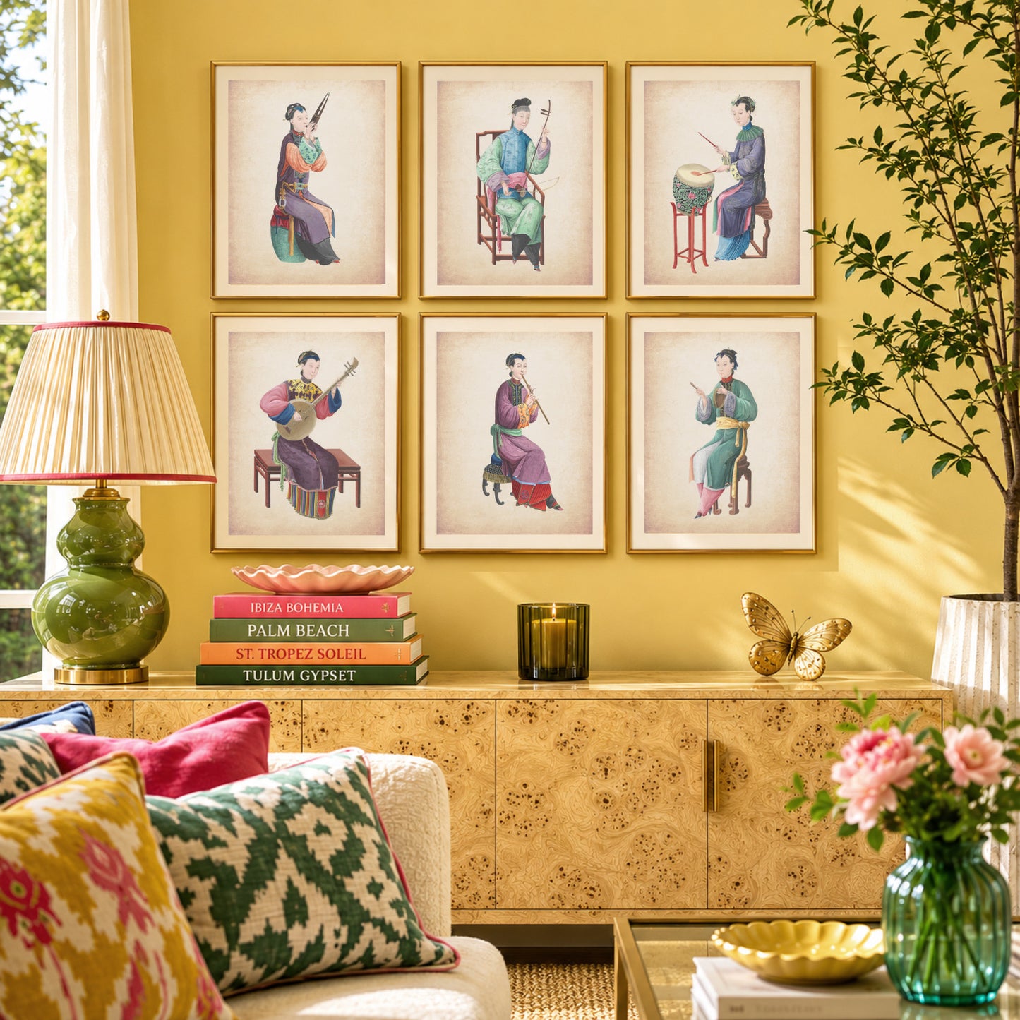 Vintage Chinese Musician Wall Art Prints - Chinoiserie Gallery Wall Decor