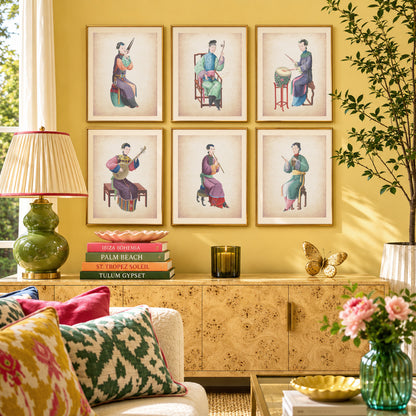 Vintage Chinese Musician Wall Art Prints - Chinoiserie Gallery Wall Decor