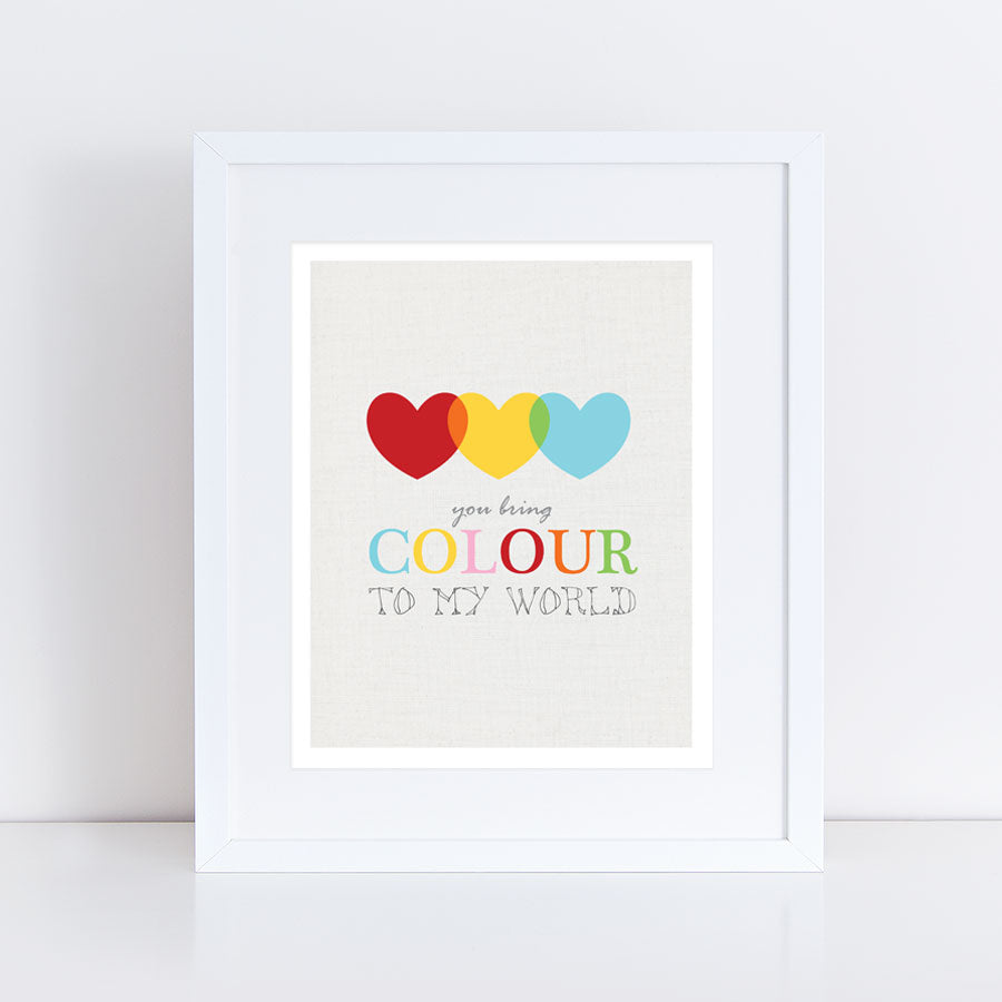 RGB hearts with You bring colour to my world text