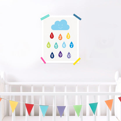 Baby nursery with print of a cloud raining the numbers 1 - 10 over the cot