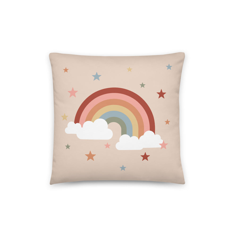 cute cushion cover of a rainbow and stars a mix of beautiful earthy tones