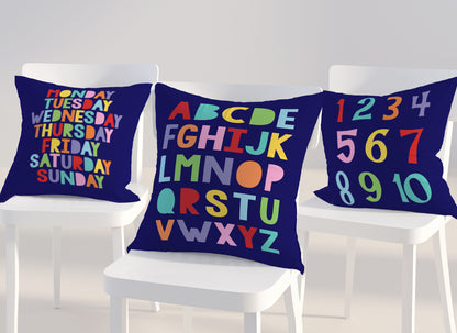 Colourful alphabet cushion cover
