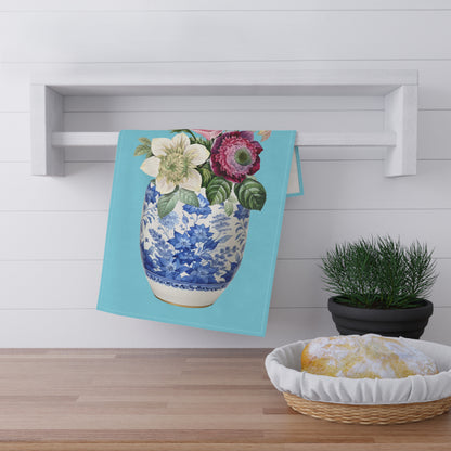 Ginger jar with rose and anemone Tea Towel