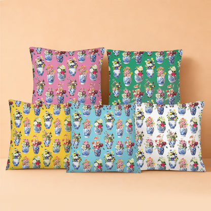 Floral Ginger Jar Cushion Covers – Colourful Chinoiserie Throw Pillows