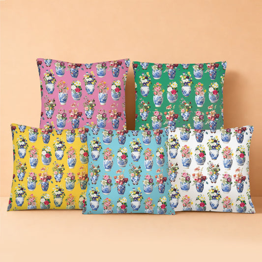 Floral Ginger Jar Cushion Covers – Colourful Chinoiserie Throw Pillows