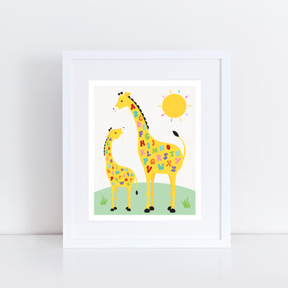 Alphabet Giraffe Nursery Wall Art Print