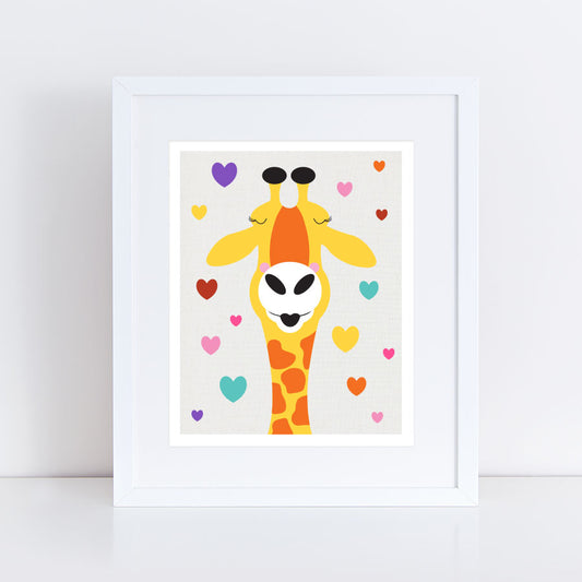 colourful print of Kissing giraffe