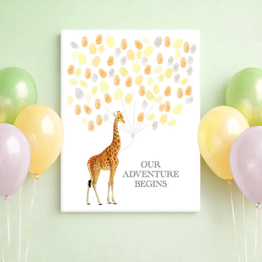 Vintage Giraffe Fingerprint Guest Book Alternative – Baby Shower Poster