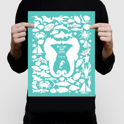 Seahorse baby signature guest book print