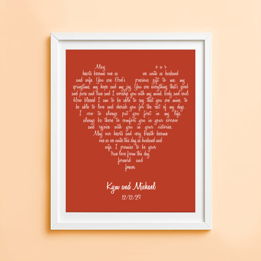 Love heart print with personalised text in the shape of a heart