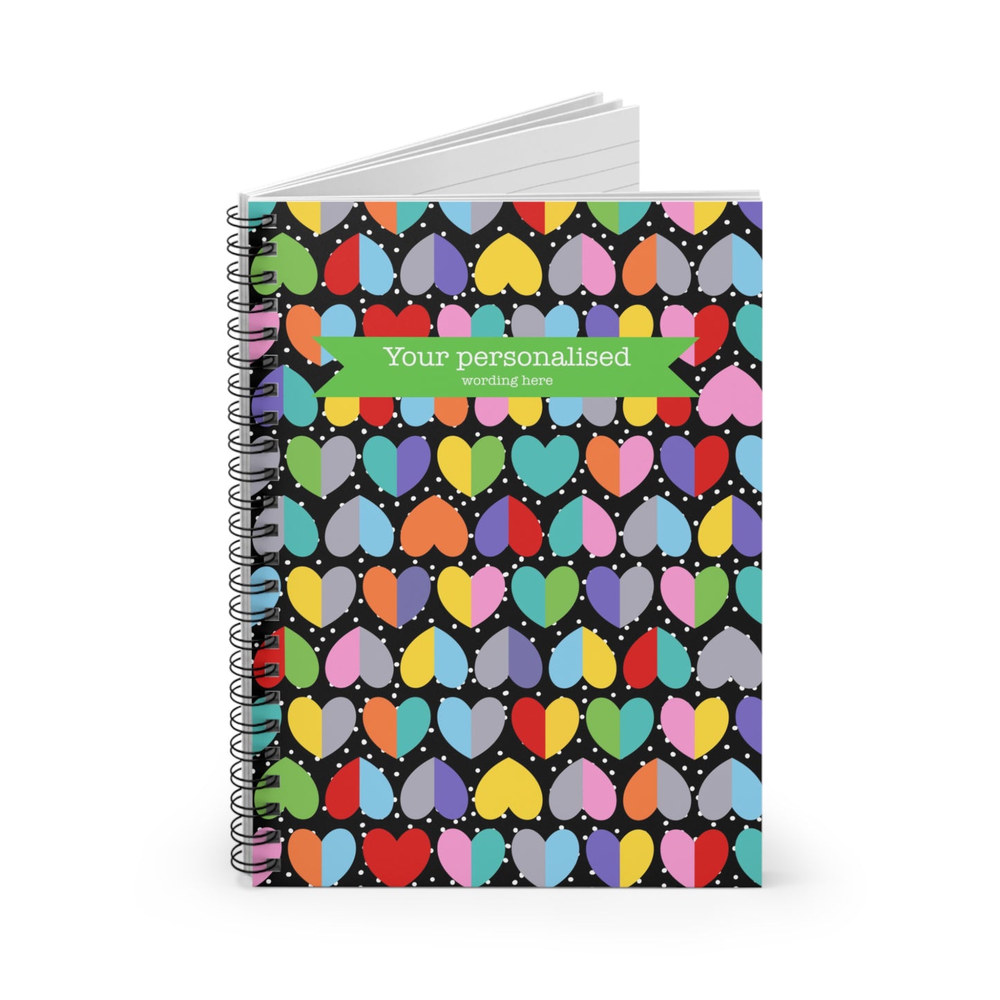 Heart confetti personalised spiral notebook