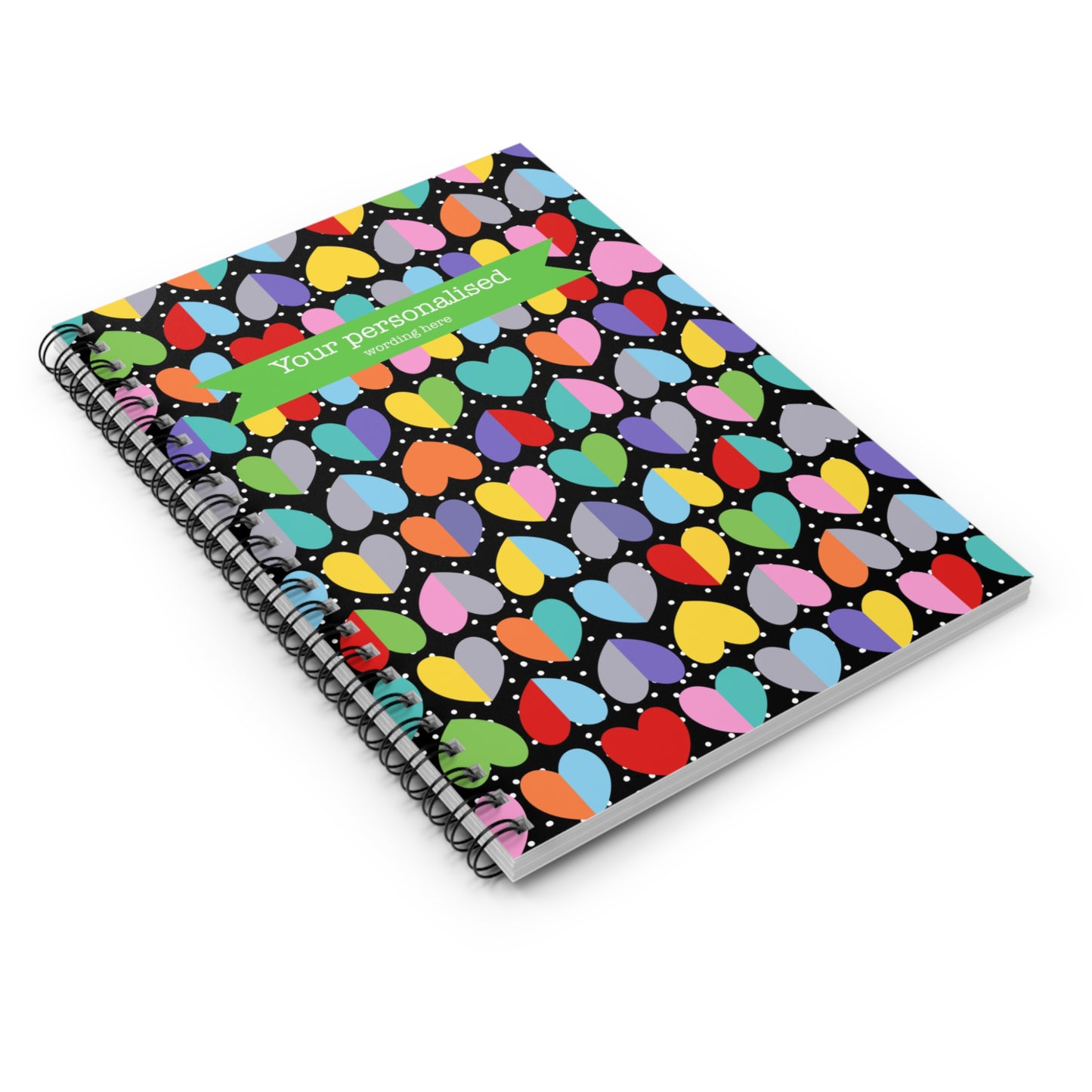 Heart confetti personalised spiral notebook