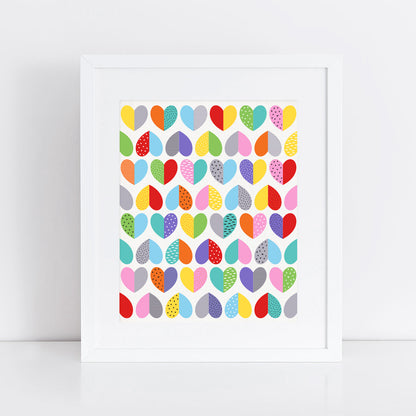 colourful Heart pattern art print in frame