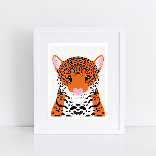 bright orange jaguar print with yellow eyes