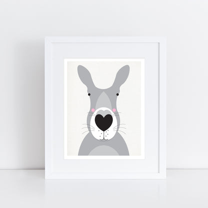 happy smiling kangaroo print in frame