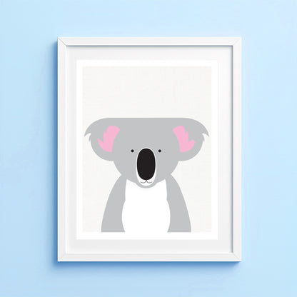Illustration of a koala on a light blue wall