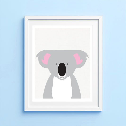 Illustration of a koala on a light blue wall