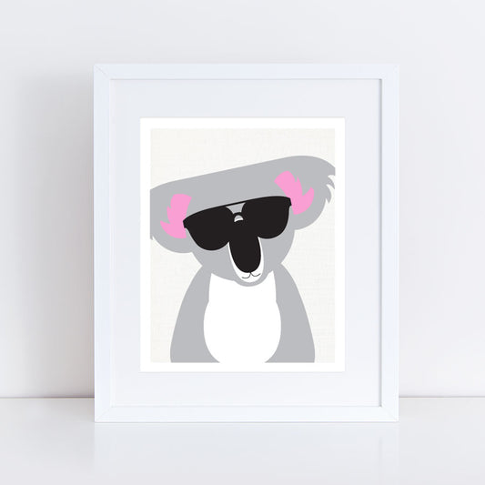 koala in sunglasses art print for kids