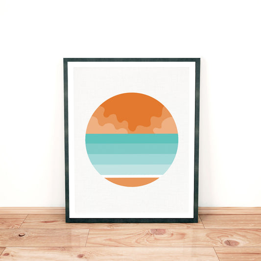 fun modern beach print in orange and turquoise