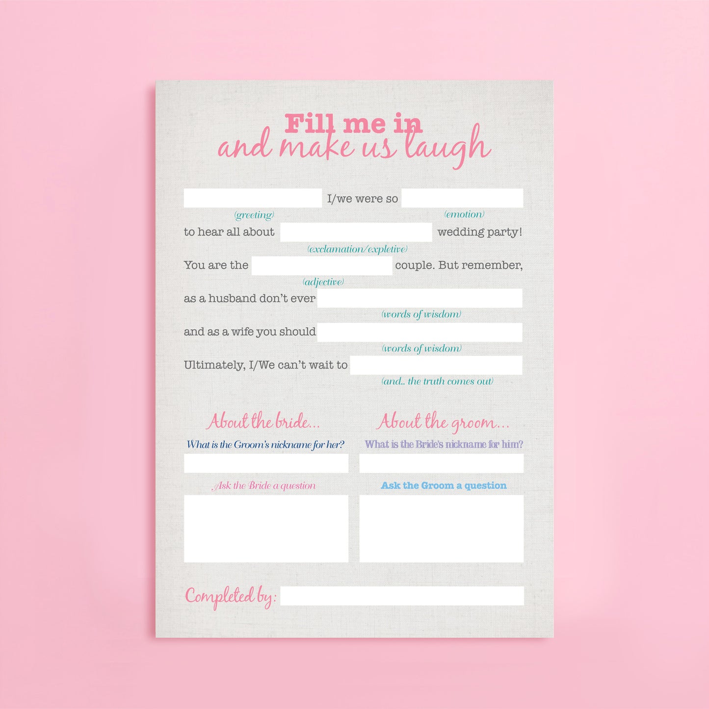 Funny questionnaire for a wedding 
