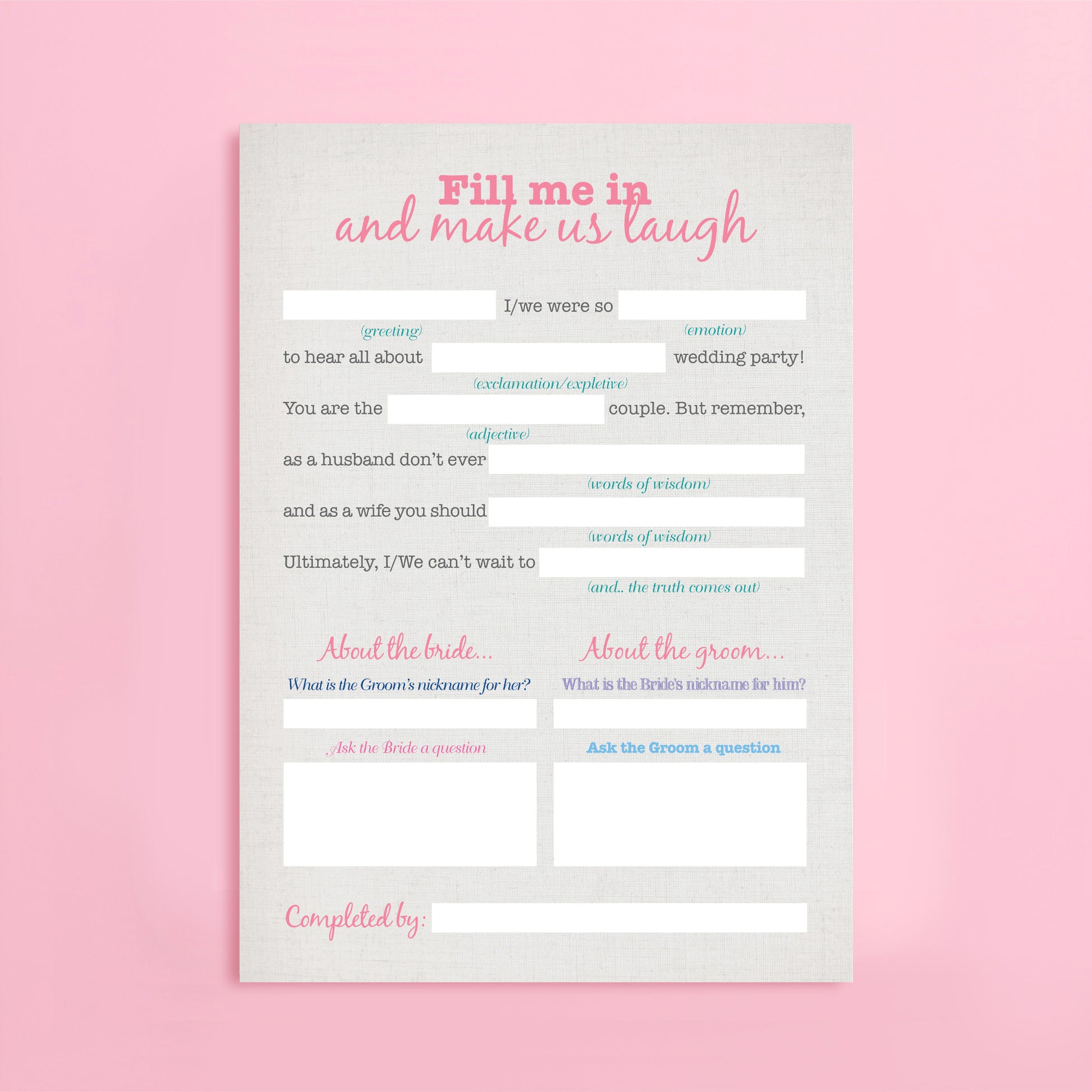 Funny questionnaire for a wedding 