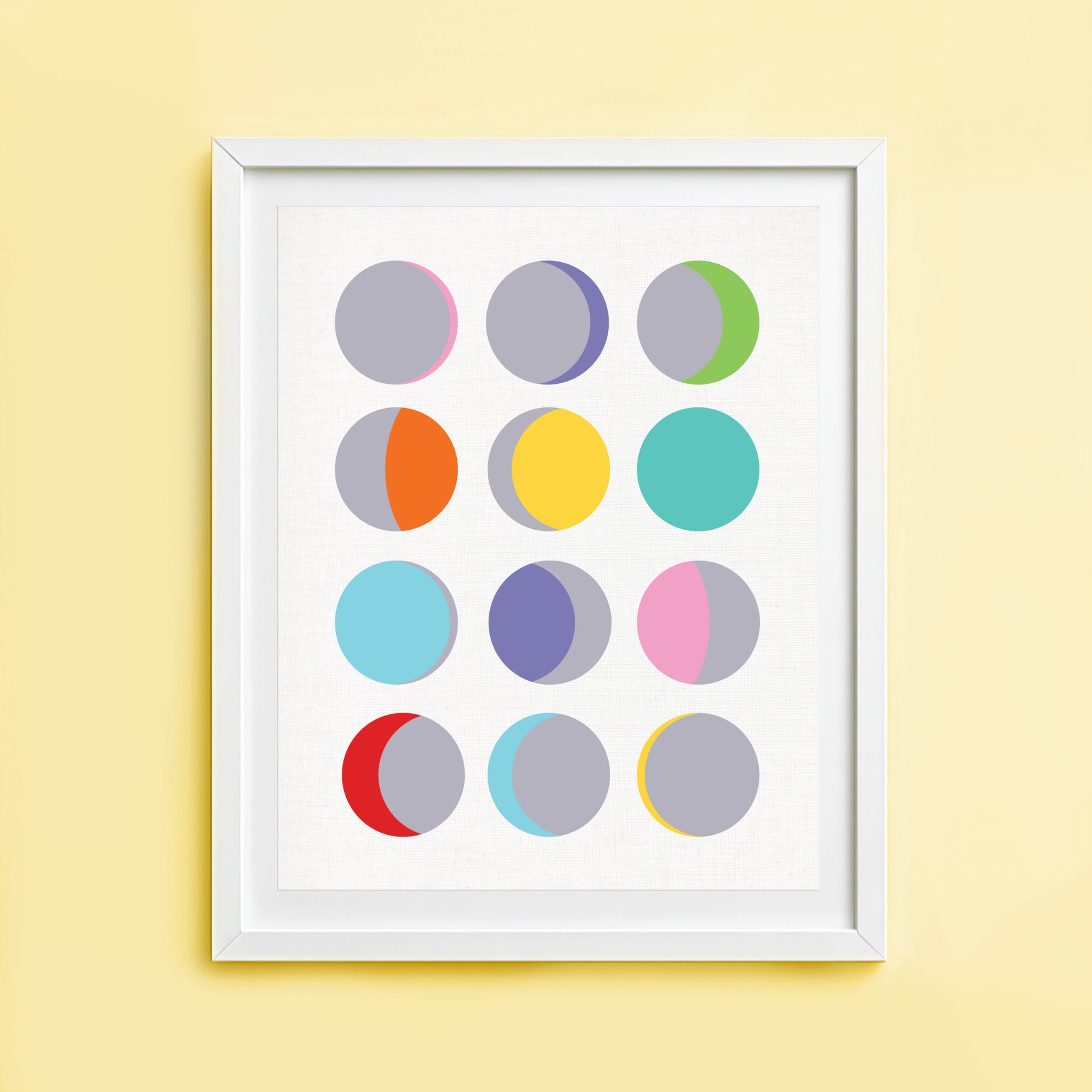 Phases of the Moon Art Print Colourful Modern Wall Art