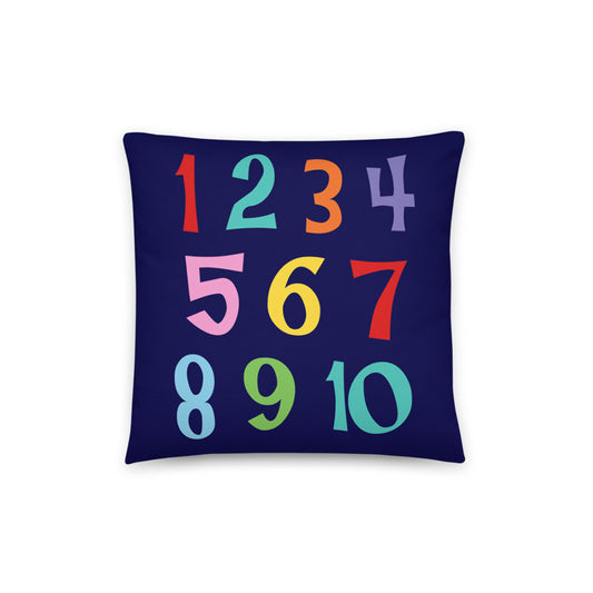 colourful, educational cushion cover. With bright and fun numbers 1 - 10 on a dark blue background