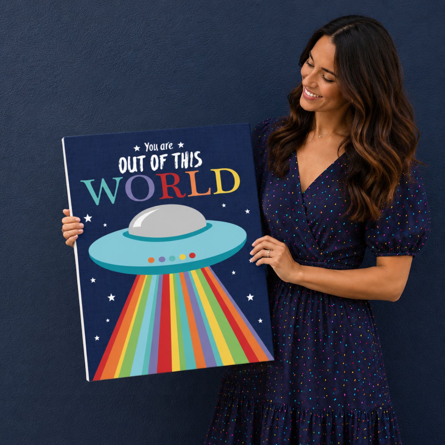 Out of This World Space Print – Retro UFO Rainbow Wall Art