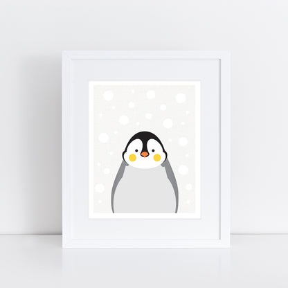 Baby penguin print in white frame