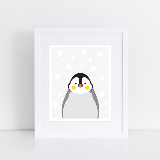 Baby penguin print in white frame