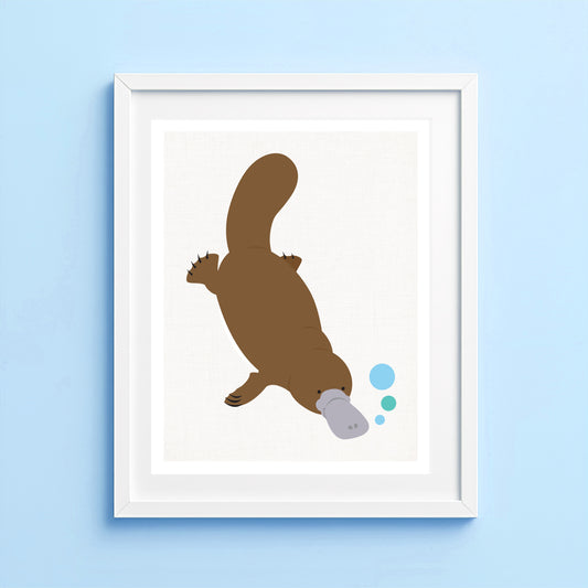 Illustration of a platypus on a light blue wall