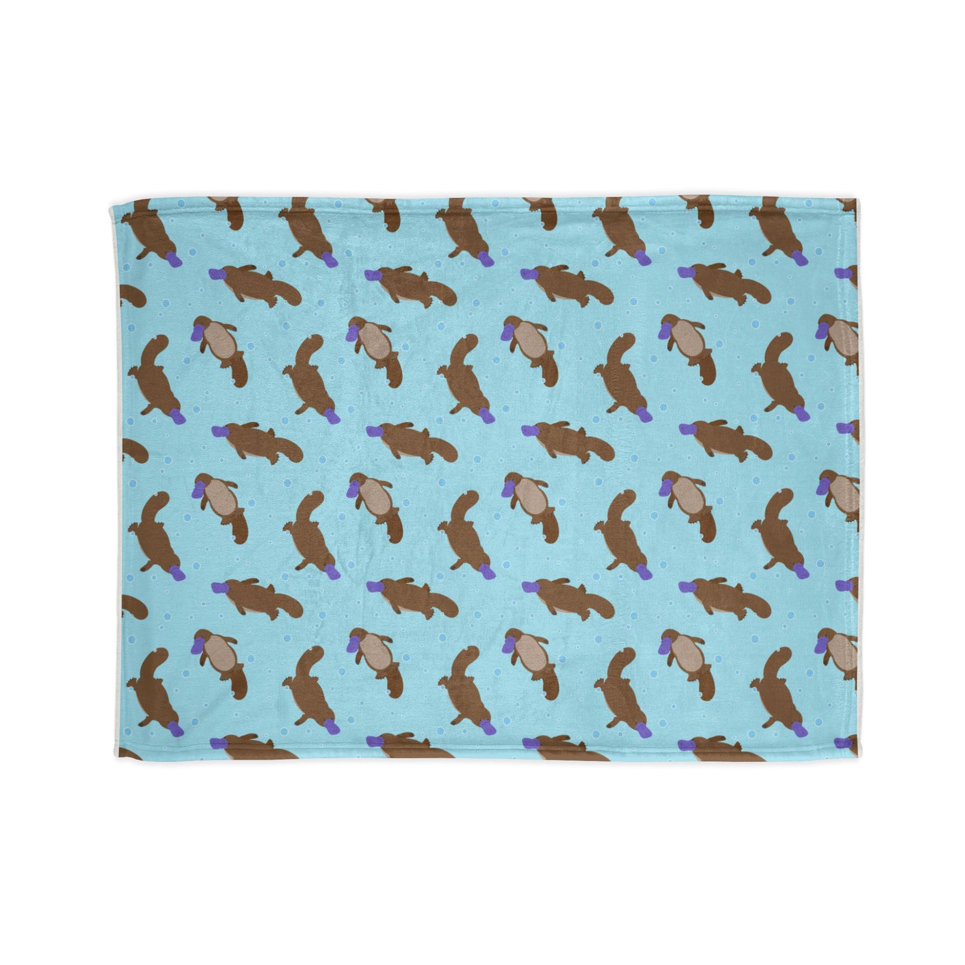 cozy blanket, featuring a charming platypus pattern on a calming aqua background