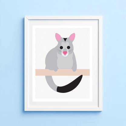 illustration of a cute possum  for nursery or kids bedroom