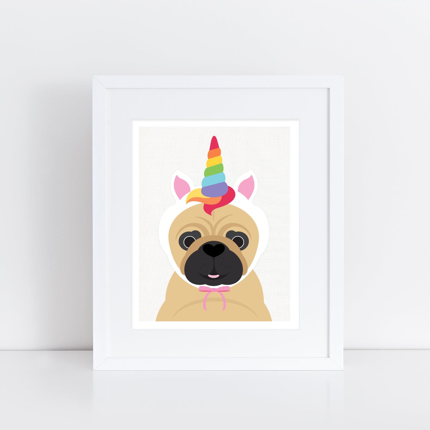 cute pug dog wearing a unicorn hat
