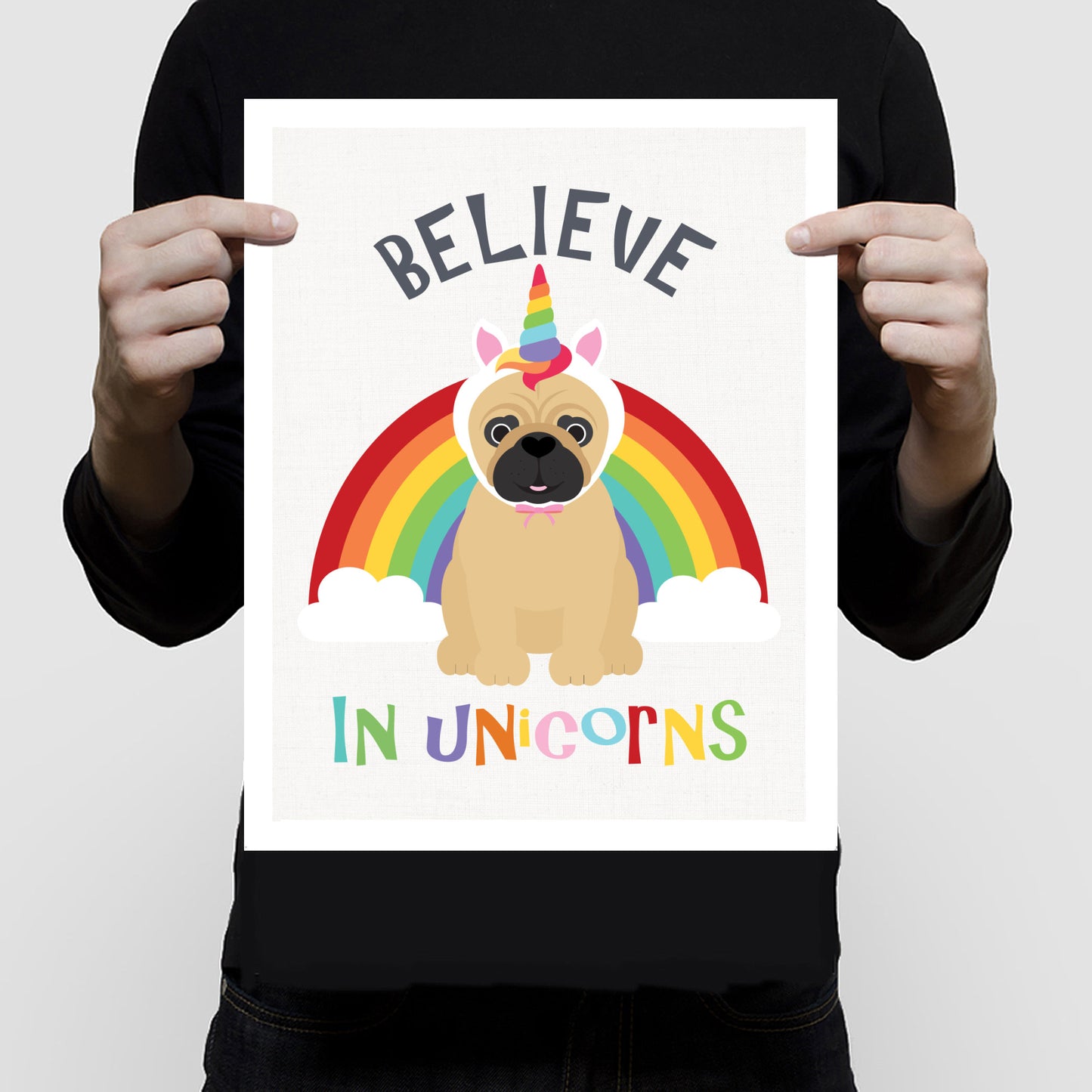 Believe in unicorns pug print