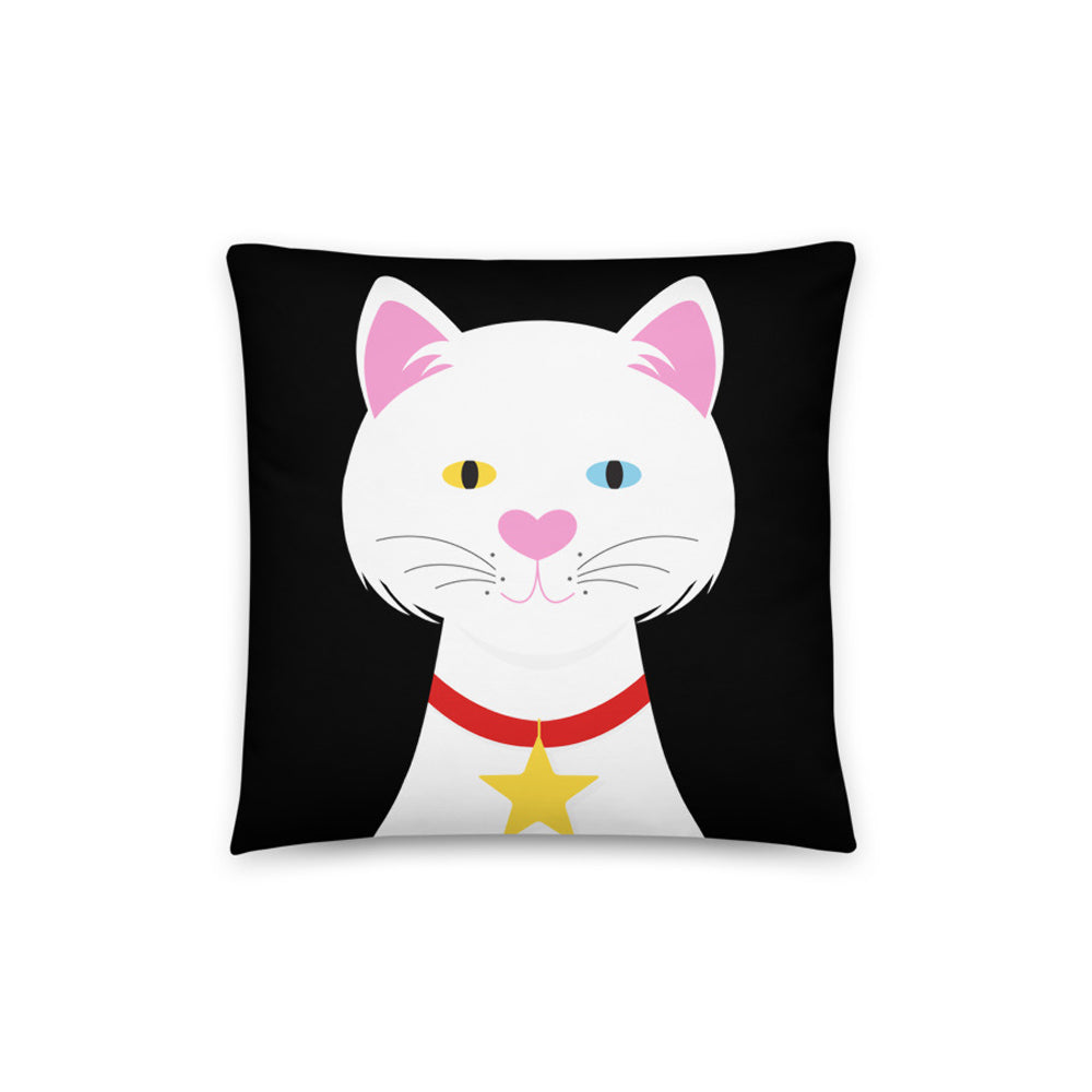 cute cushion cover with a cat with heterochromia - different colorful eyes
