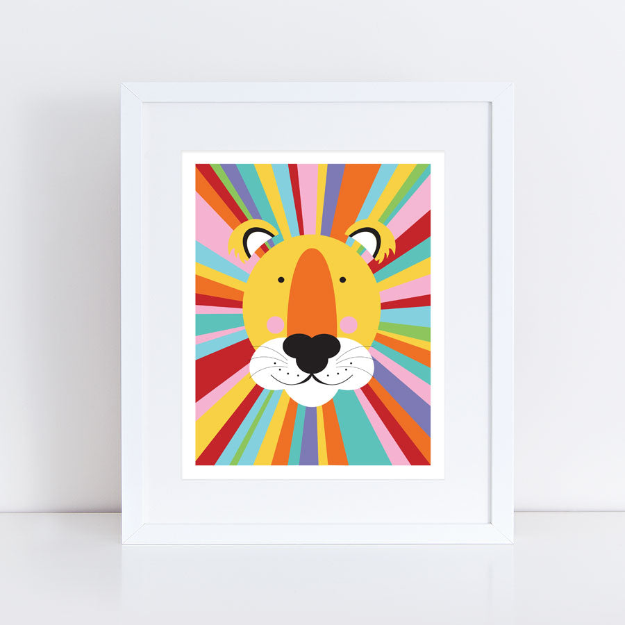  friendly lion with rainbow mane print