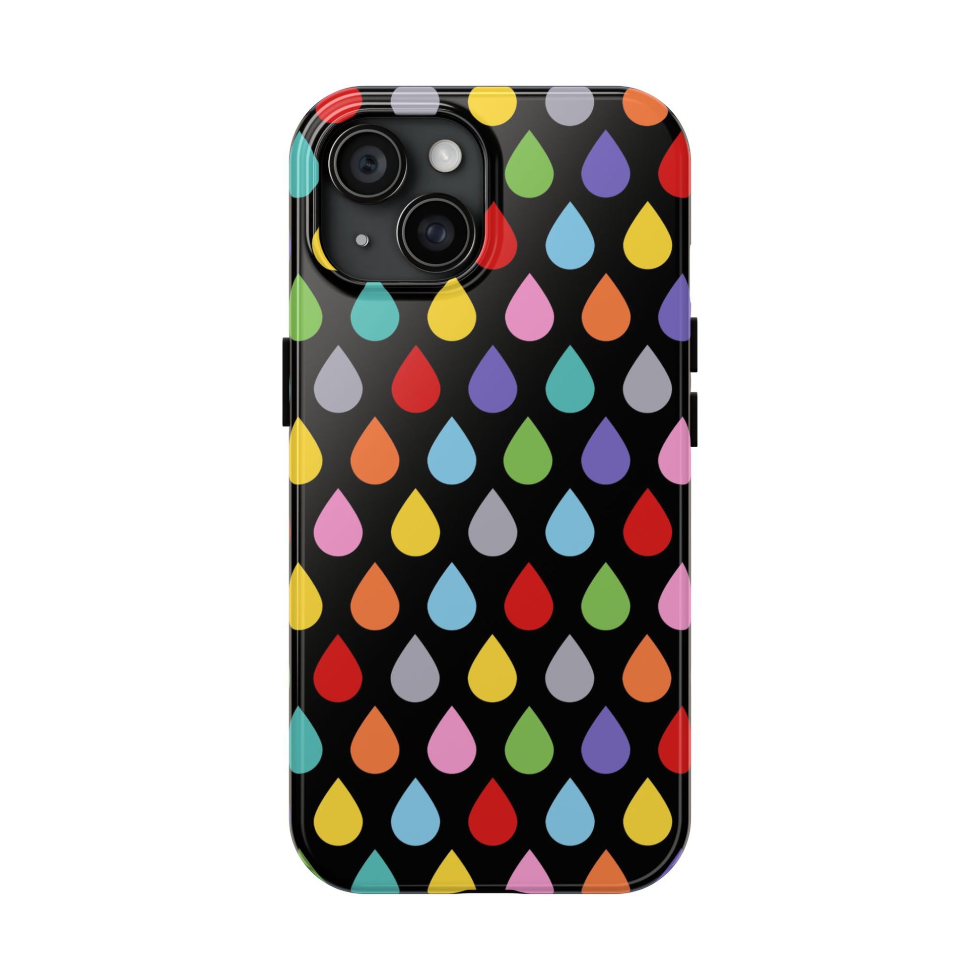 phone with this lively design featuring colourful raindrops in vibrant rainbow shades