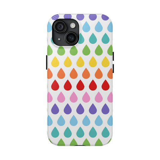 phone case features a fun design of raindrops arranged in a stunning gradient, with vibrant colours.