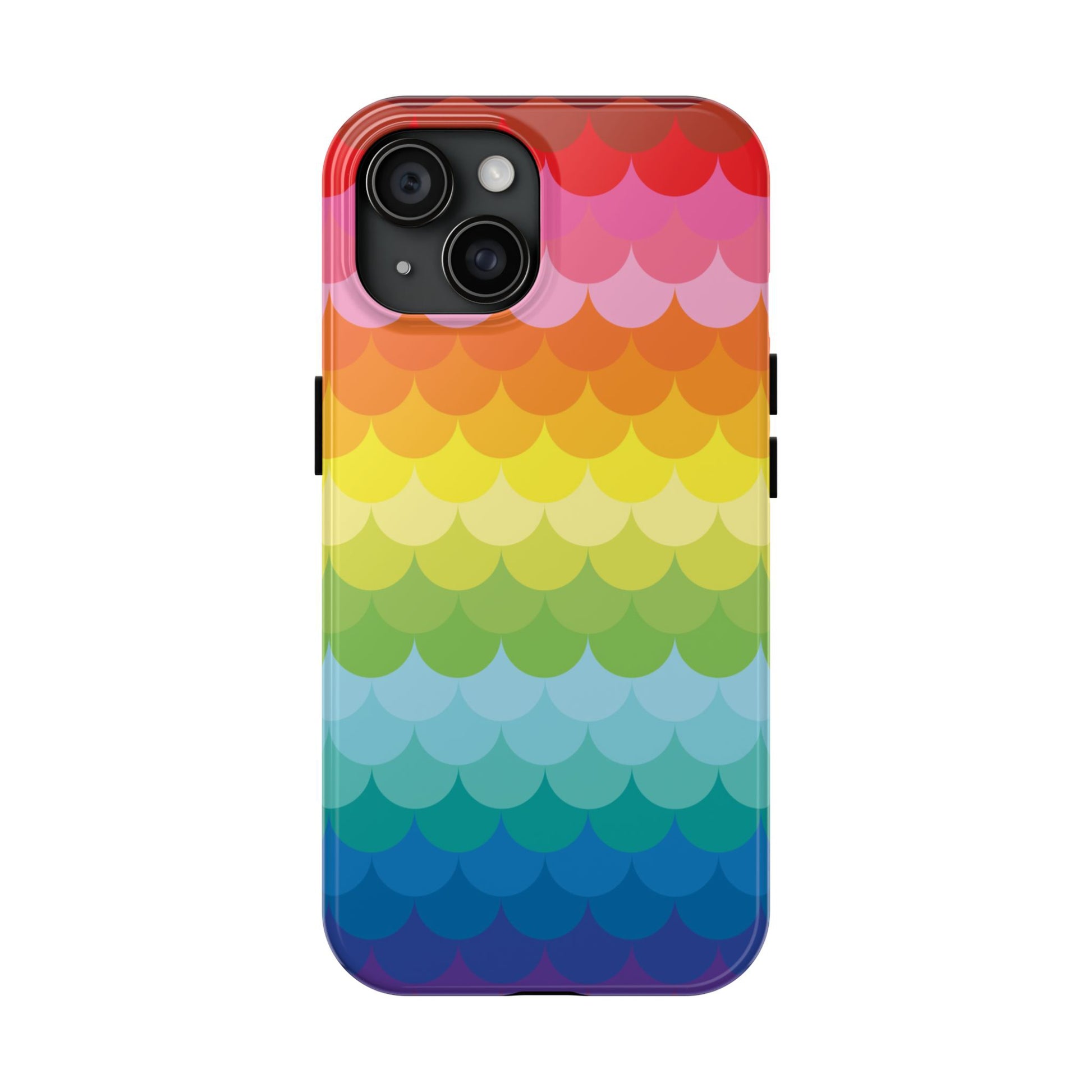 phone case with a colourful scallop pattern with gradient rainbow hues