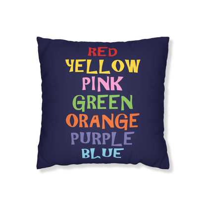 cushion cover with rainbow words on dark blue