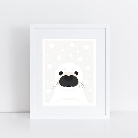 cute baby seal cub print in white frame