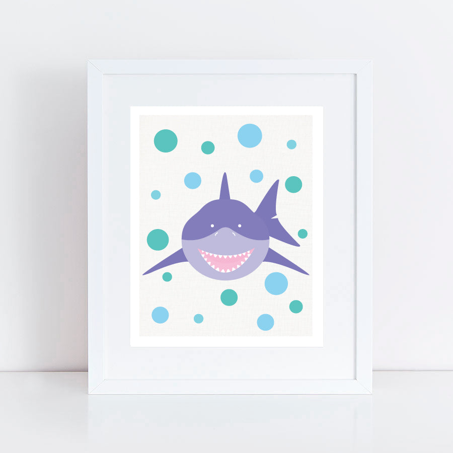 purple smiling shark print