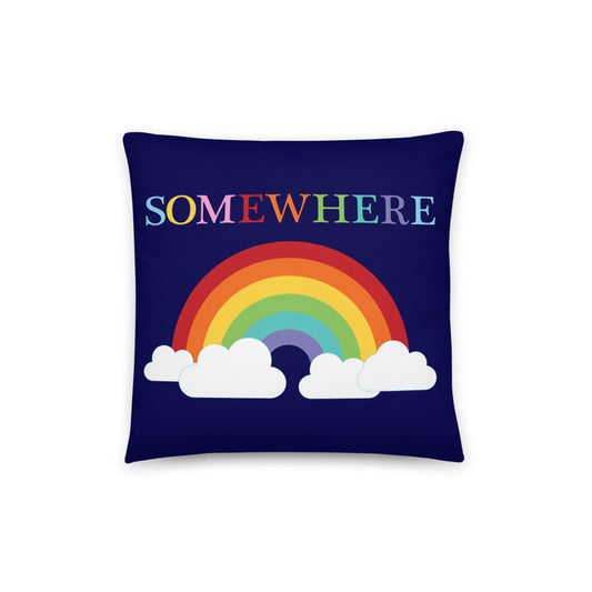 cushion cover with somewhere written over a rainbow