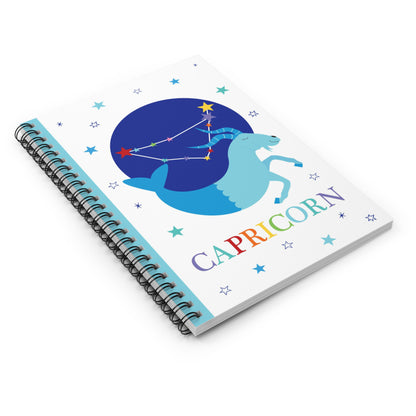 Angled view of the Capricorn notebook showing front cover design and spine detail