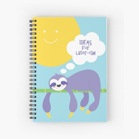 spiral notebook with Lazy sloth on cover