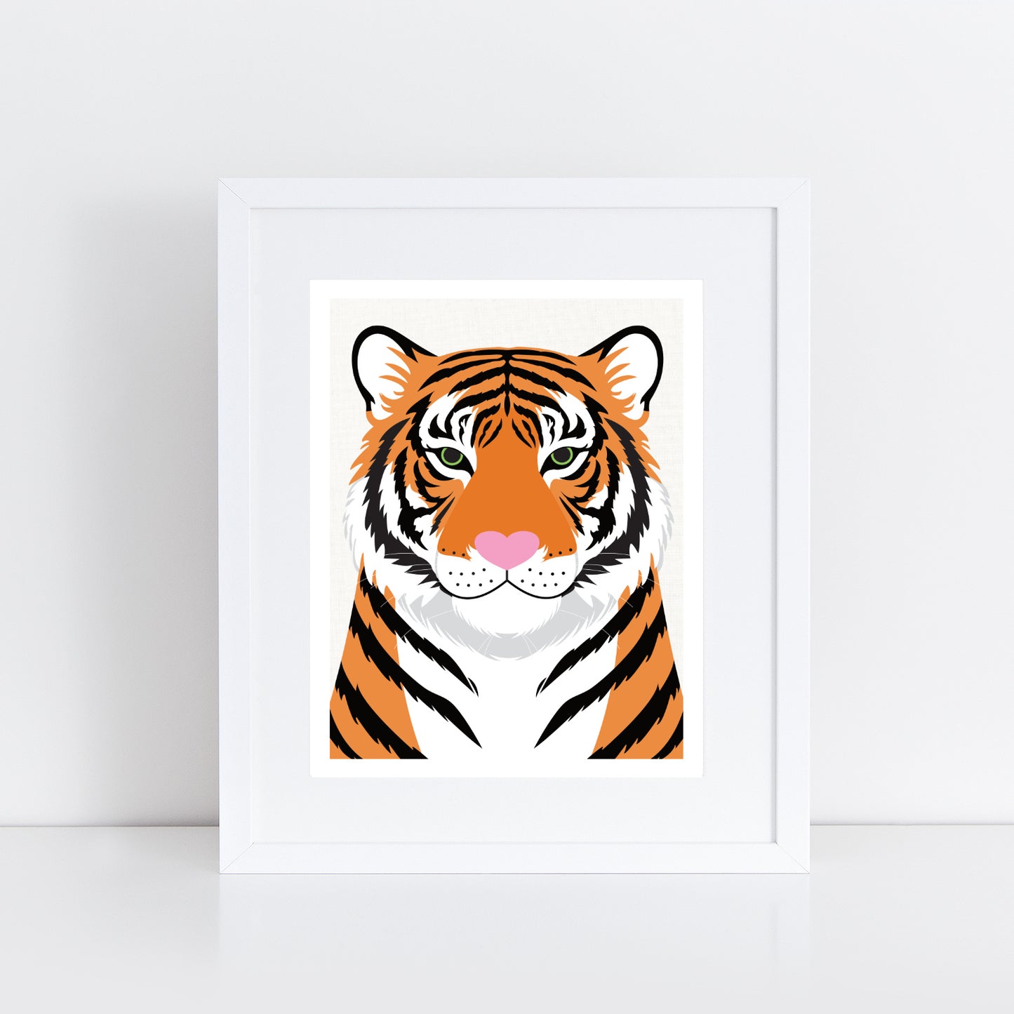 Artwork of a tiger's face on a white background