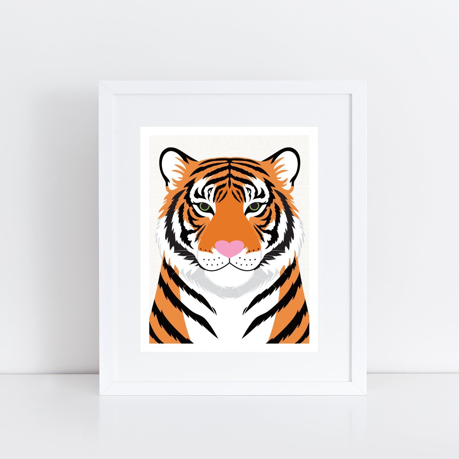 Artwork of a tiger's face on a white background
