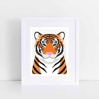 Artwork of a tiger's face on a white background
