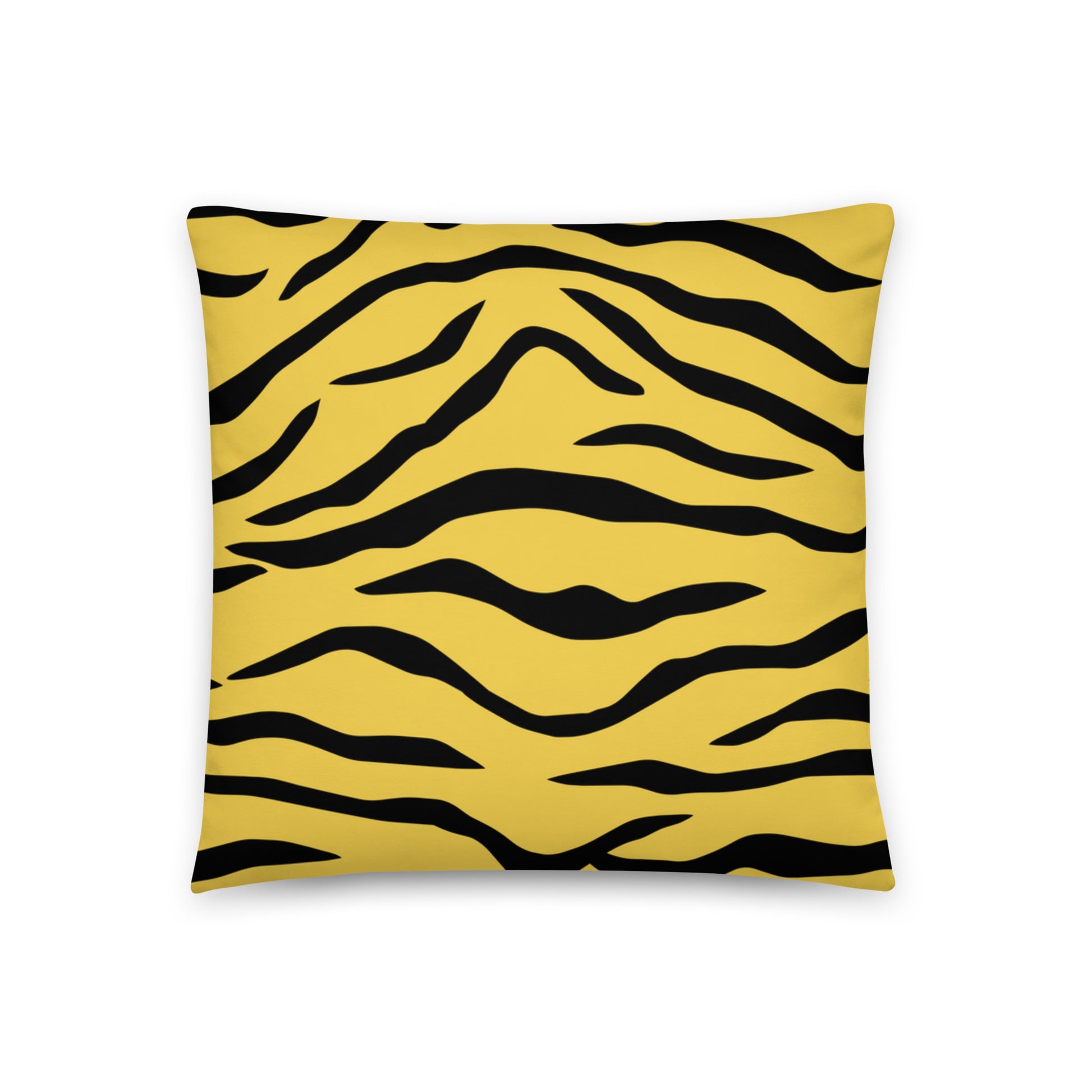 vibrant cushion cover features a striking yellow and black tiger print 